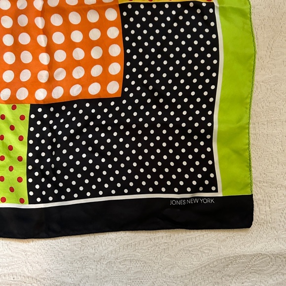 Jones New York silk scarf - bright colors and black w/ white polka dots - Picture 6 of 8